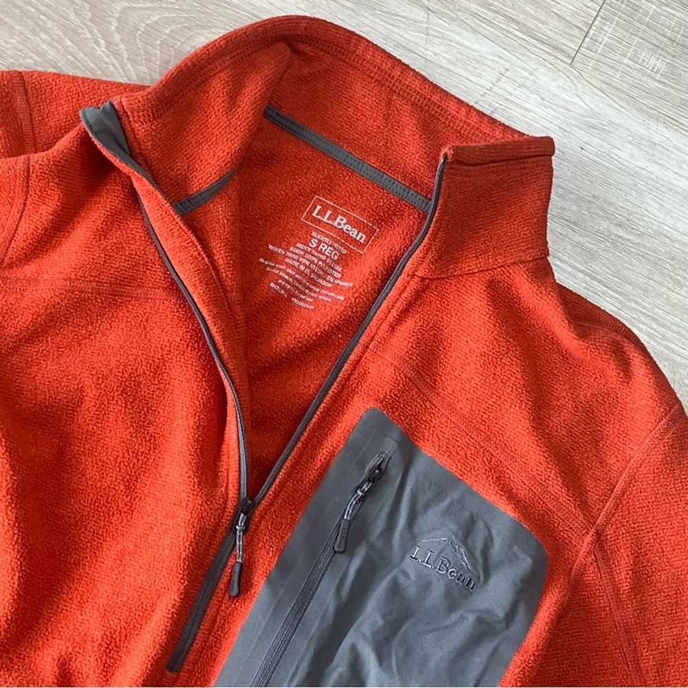 L.L. Bean Orange Men’s Slighty Fitted 1/4 Zip Fleece Pullover Sweater Sz Small